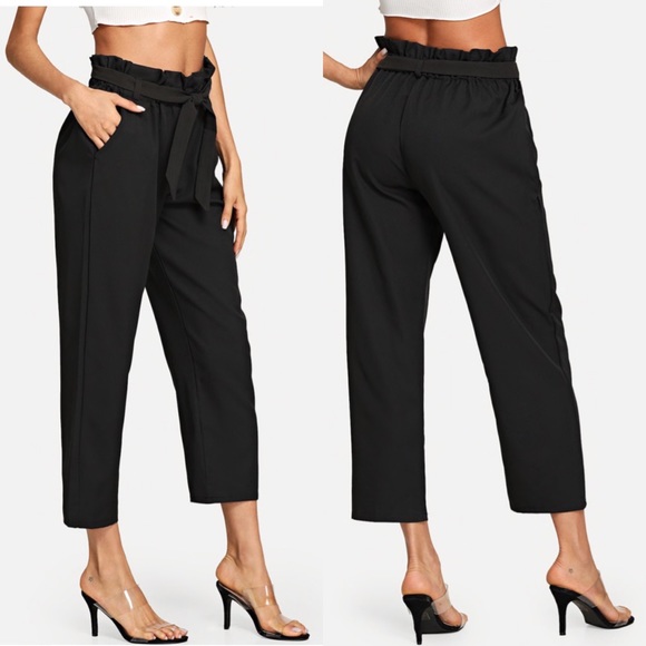 BLACK TIE WAIST CROP PANTS - Picture 2 of 2